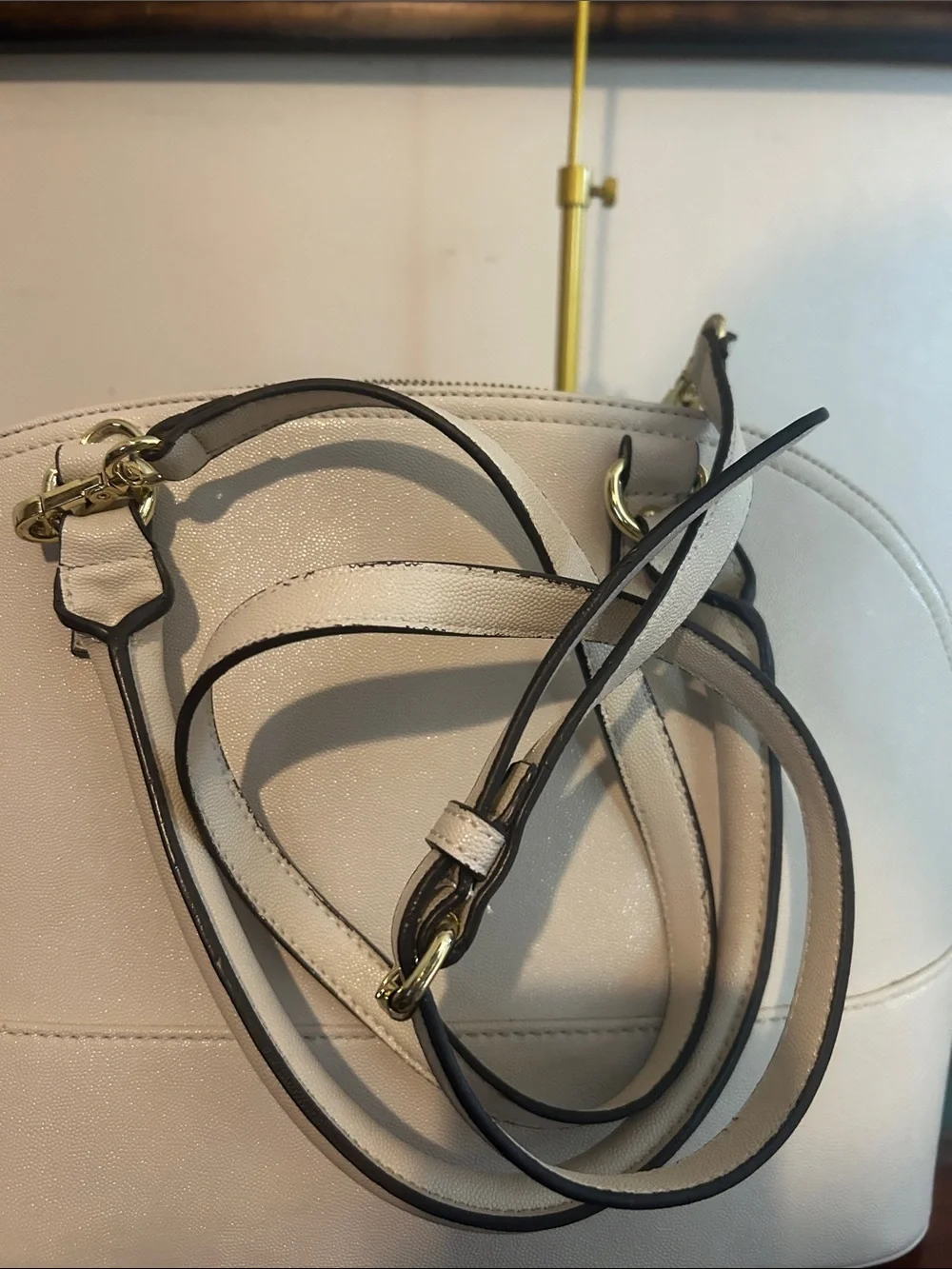 Anne Klein Light Cream Dome Satchel with Gold Charm
